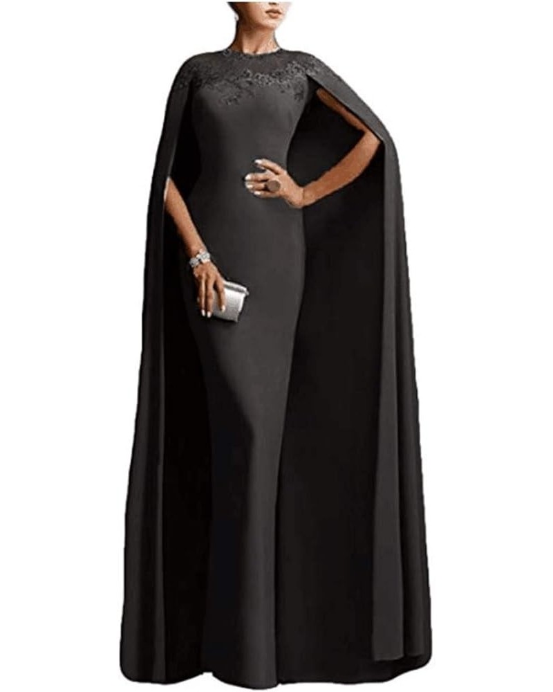 Women's Mermaid Long Formal Gown Prom Evening Dresses with Cape Black $49.47 Dresses