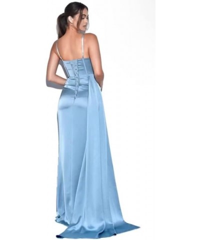 Mermaid Satin Bridesmaid Dresses for Women Prom Dresses with Slit Spaghetti Straps Long Formal Dress Coral $32.25 Dresses