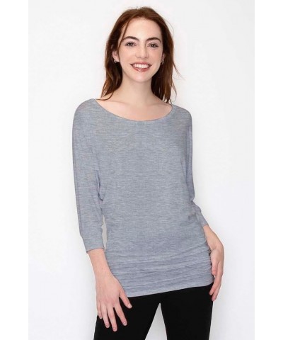 Women's Boat Neck and V-Neck 3/4 Sleeve Draped Dolman Top with Side Shirring Premium Shirt Hgrey_2023 $13.61 T-Shirts