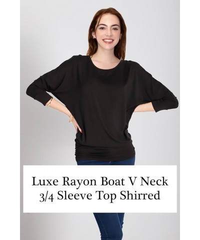 Women's Boat Neck and V-Neck 3/4 Sleeve Draped Dolman Top with Side Shirring Premium Shirt Hgrey_2023 $13.61 T-Shirts