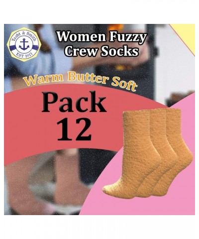 Women Fuzzy Socks Crew Socks, Warm Butter Soft (9-11) 12 Pair Light Yellow $12.48 Socks