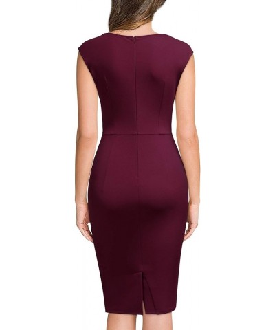 Women's Retro Ruffle Style Slim Work Pencil Dress Burgundy $21.41 Dresses