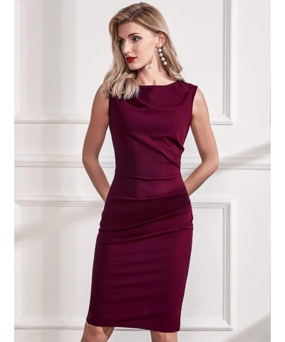 Women's Retro Ruffle Style Slim Work Pencil Dress Burgundy $21.41 Dresses