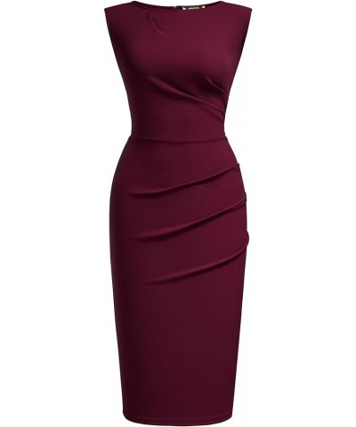 Women's Retro Ruffle Style Slim Work Pencil Dress Burgundy $21.41 Dresses