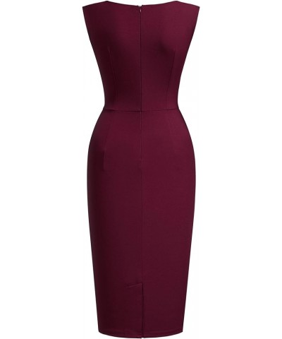 Women's Retro Ruffle Style Slim Work Pencil Dress Burgundy $21.41 Dresses