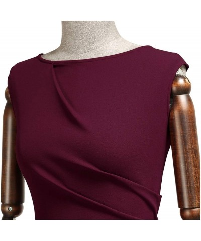 Women's Retro Ruffle Style Slim Work Pencil Dress Burgundy $21.41 Dresses