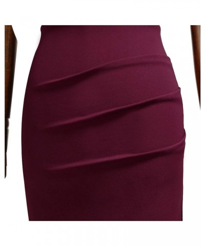 Women's Retro Ruffle Style Slim Work Pencil Dress Burgundy $21.41 Dresses