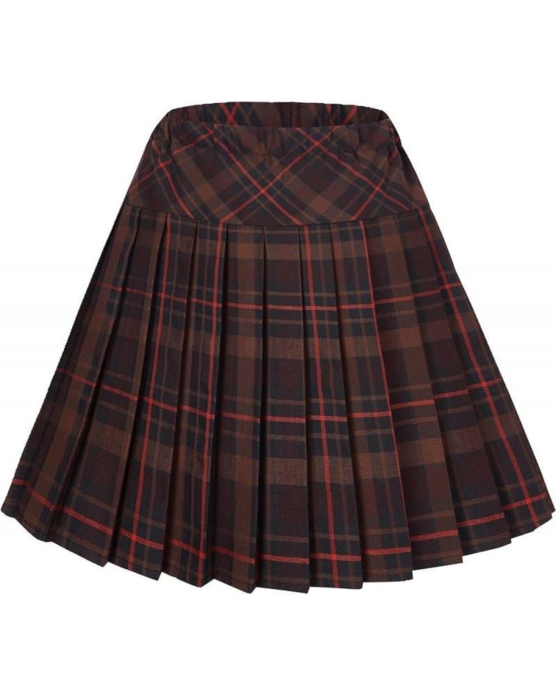 Women's Elastic Waist Plaid Pleated Skirt Tartan Skater School Uniform Mini Skirts Series 21 $14.22 Skirts