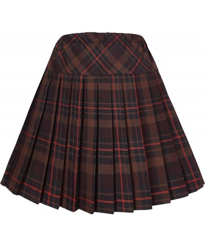 Women's Elastic Waist Plaid Pleated Skirt Tartan Skater School Uniform Mini Skirts Series 21 $14.22 Skirts