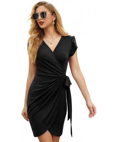 Womens V-Neck Petal Short Sleeve Faux Wrap Dress for Casual Cocktail Party Work 01 Black $10.59 Dresses