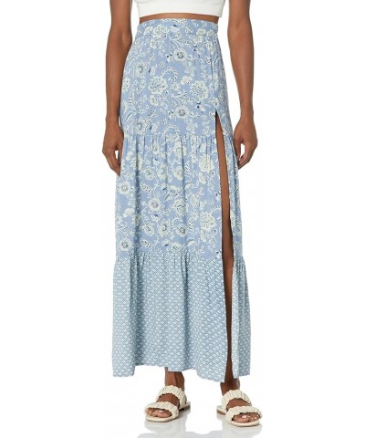 Women's Printed Maxi Skirt with Side Slit Blue $13.64 Skirts