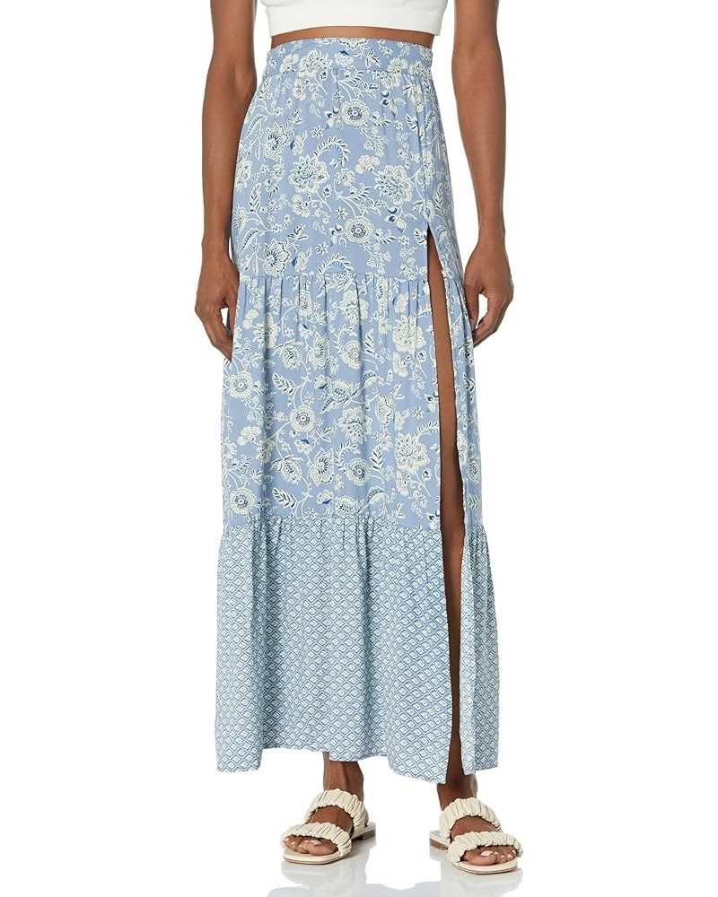 Women's Printed Maxi Skirt with Side Slit Blue $13.64 Skirts