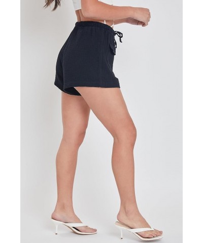 Women's Drawstring Textured Shorts with Pockets Black $7.78 Shorts