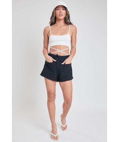 Women's Drawstring Textured Shorts with Pockets Black $7.78 Shorts