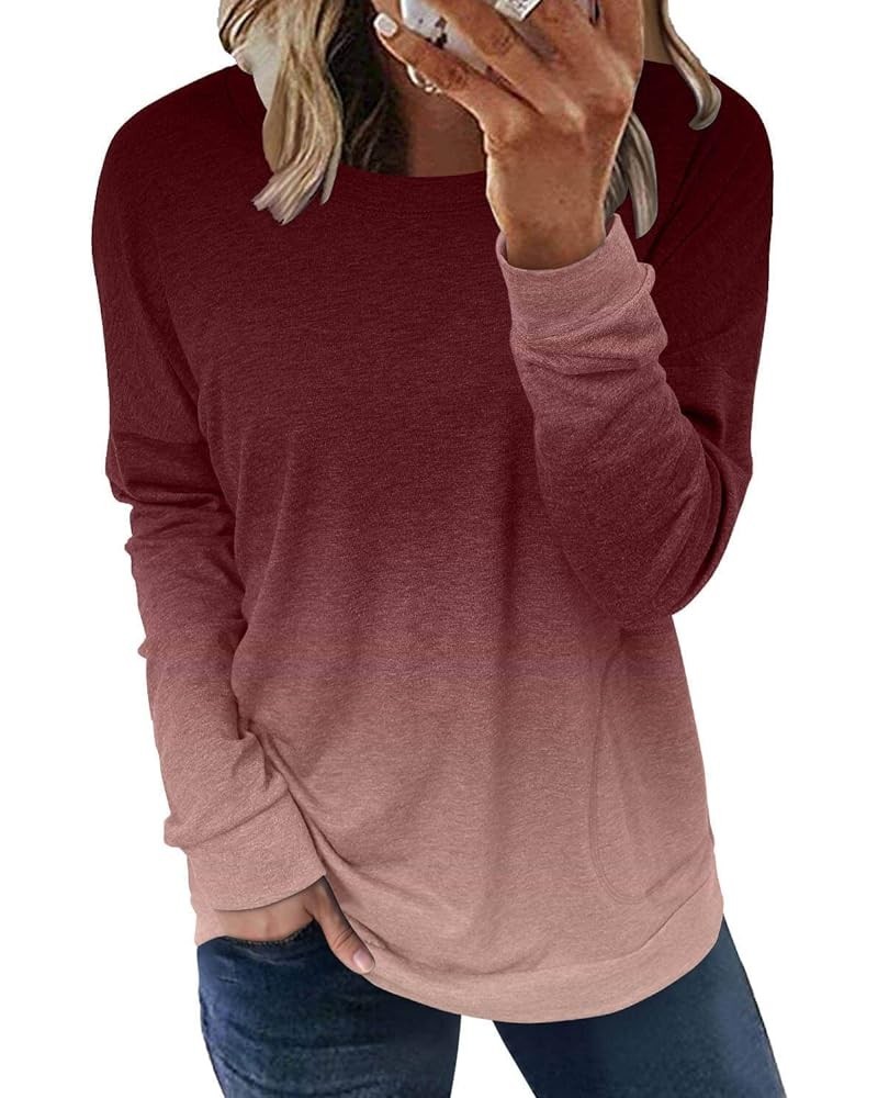 Womens Crewneck Sweatshirt Casual Loose Fitting Tops Long Sleeve T Shirt 0-gradualred $14.94 Hoodies & Sweatshirts