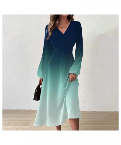 Women's Long Formal Dress Elegant Spring and Summer Casual Fashion V-Neck Sleeve Floral Print Dress, S-2XL Ys018-cyan $11.41 ...