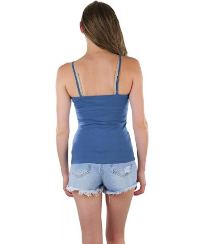 Women's Adjustable Spaghetti Strap Cropped Cami with Shelf Bra Steel Blue $8.61 Tanks