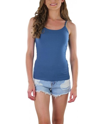 Women's Adjustable Spaghetti Strap Cropped Cami with Shelf Bra Steel Blue $8.61 Tanks