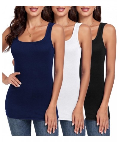 Ribbed Square Neck Tops for Women Sleeveless Long Camisole Layering Undershirts 3Packs Black White Navy $23.39 Tanks