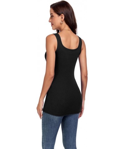 Ribbed Square Neck Tops for Women Sleeveless Long Camisole Layering Undershirts 3Packs Black White Navy $23.39 Tanks