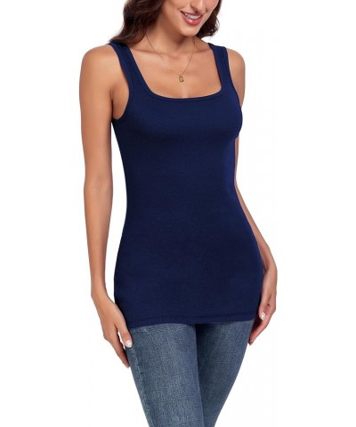 Ribbed Square Neck Tops for Women Sleeveless Long Camisole Layering Undershirts 3Packs Black White Navy $23.39 Tanks