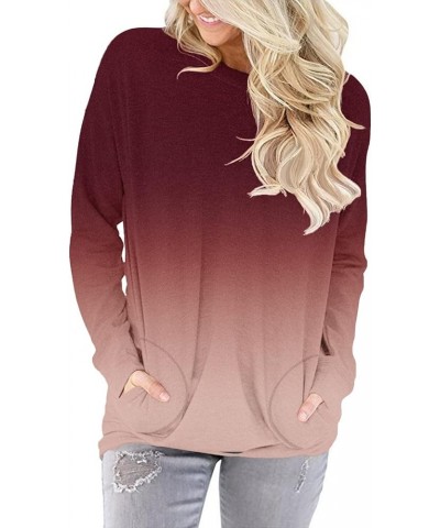 Womens Crewneck Sweatshirt Casual Loose Fitting Tops Long Sleeve T Shirt 0-gradualred $14.94 Hoodies & Sweatshirts