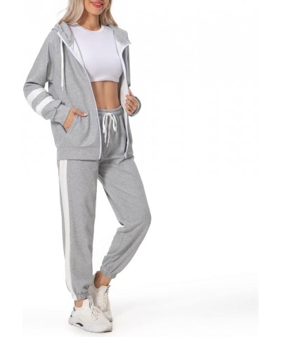 Women's 2 Piece Casual Tracksuit Outfits Long Sleeve Zip Up Hoodie Coat with Color Block Pants Sweatsuits Grey $18.15 Activewear