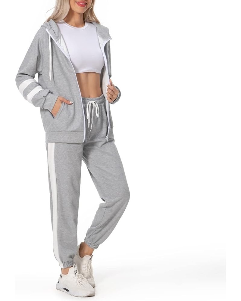 Women's 2 Piece Casual Tracksuit Outfits Long Sleeve Zip Up Hoodie Coat with Color Block Pants Sweatsuits Grey $18.15 Activewear