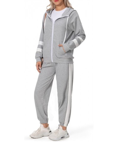 Women's 2 Piece Casual Tracksuit Outfits Long Sleeve Zip Up Hoodie Coat with Color Block Pants Sweatsuits Grey $18.15 Activewear