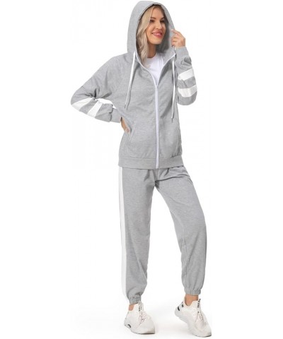 Women's 2 Piece Casual Tracksuit Outfits Long Sleeve Zip Up Hoodie Coat with Color Block Pants Sweatsuits Grey $18.15 Activewear