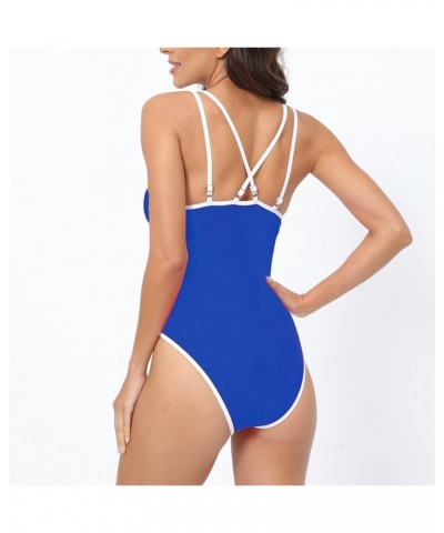 Swimsuit for Women 2024 Summer Fashion Sexy V Neck One-Piece Swimsuit Solid Color Swimwear 3-blue $10.12 Swimsuits