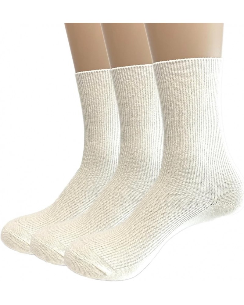 3 Pairs Ultra-Soft Neutral Cotton and Wool Blend Socks - Athletic Aesthetic Crew Socks for Women and Girls White & White & Wh...