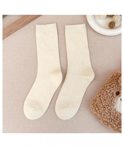 3 Pairs Ultra-Soft Neutral Cotton and Wool Blend Socks - Athletic Aesthetic Crew Socks for Women and Girls White & White & Wh...