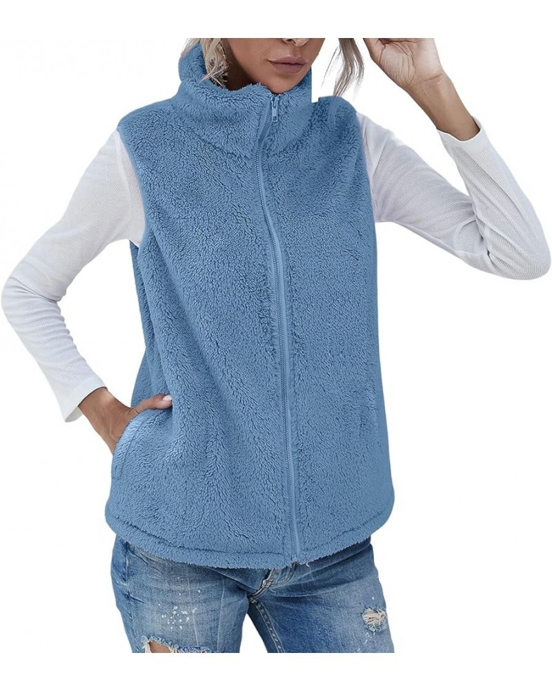 Vests for Women 2023 Winter Casual Sherpa Fleece Lightweight Jackets Fall Warm Zipper Waistcoat Outwear with Pockets Blue $8....