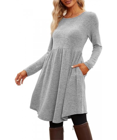 Women's Casual Long Sleeve Dresses Fall Wedding Guest Dress with Pockets Light Grey $20.05 Others