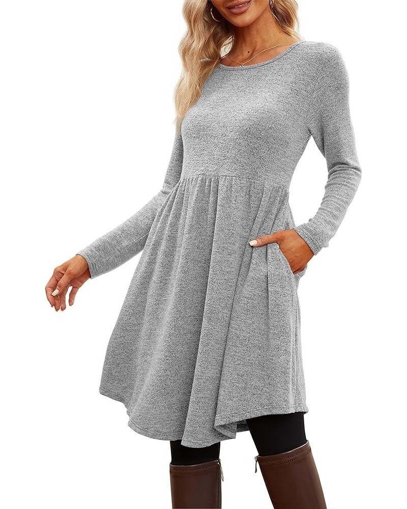 Women's Casual Long Sleeve Dresses Fall Wedding Guest Dress with Pockets Light Grey $20.05 Others