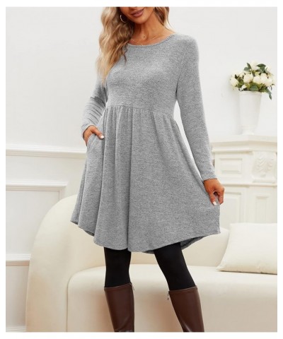 Women's Casual Long Sleeve Dresses Fall Wedding Guest Dress with Pockets Light Grey $20.05 Others