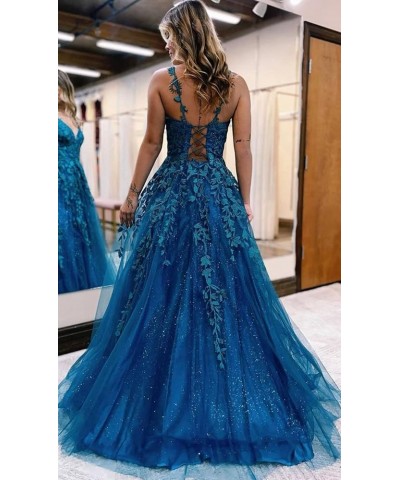 Glitter Tulle Prom Dresses Women Lace Appliques Long Ball Gwons with Spaghetti Straps A-Line Evening Dresses 2024 Ivory $50.9...