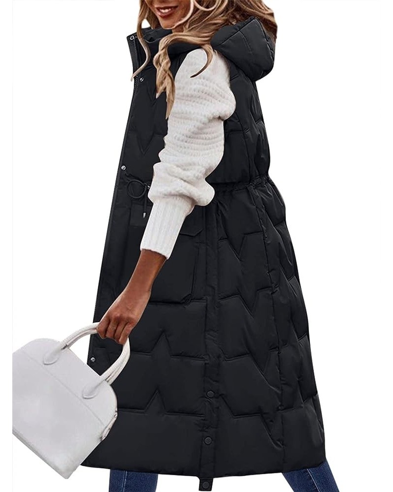 Oversized Long Down Vest for Women Outdoor Coats with Hood Long Puffer Vest Winter Coats Sleeveless Warm Jacket Y-black $34.2...