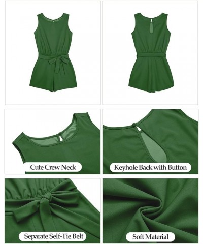 Womens Summer Belted Romper Keyhole Back Short Sleeve Jumpsuit Playsuit Treetop Green $18.48 Rompers