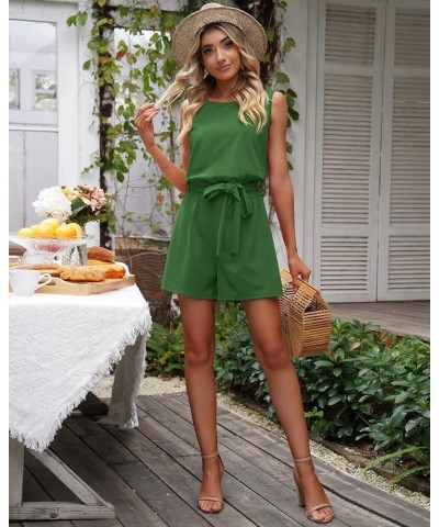 Womens Summer Belted Romper Keyhole Back Short Sleeve Jumpsuit Playsuit Treetop Green $18.48 Rompers