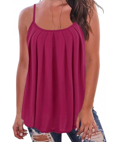 Print Long Vest,Flowy Tank Top for Women,Loose Cami,Pleated Dressy Swing Spaghetti Strap Camisole Red $11.25 Tanks