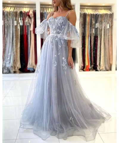 Tulle Prom Dresses for Women Long Ball Gown Off Shoulder Lace Applique Formal Evening Party Gowns 2024 Lilac $38.70 Dresses