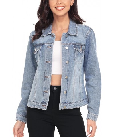 Women's Denim Jackets Button Up Long Sleeve Basic Trendy Trucker Jackets 1-retro Blue $24.00 Jackets