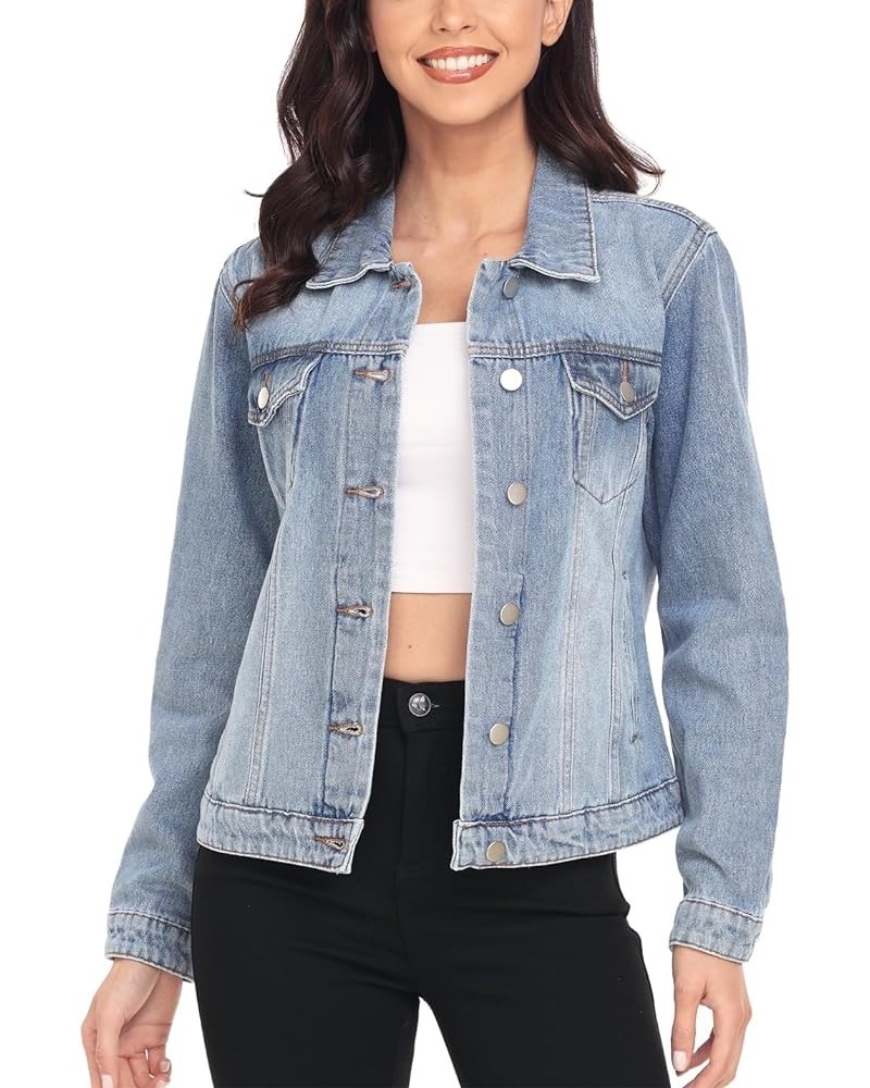 Women's Denim Jackets Button Up Long Sleeve Basic Trendy Trucker Jackets 1-retro Blue $24.00 Jackets