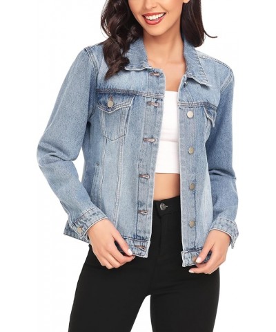 Women's Denim Jackets Button Up Long Sleeve Basic Trendy Trucker Jackets 1-retro Blue $24.00 Jackets