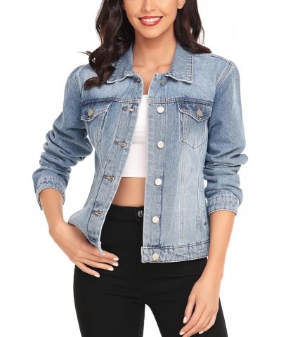 Women's Denim Jackets Button Up Long Sleeve Basic Trendy Trucker Jackets 1-retro Blue $24.00 Jackets