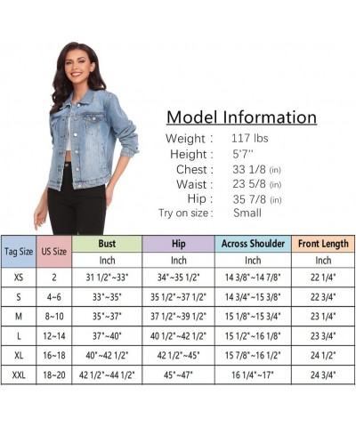 Women's Denim Jackets Button Up Long Sleeve Basic Trendy Trucker Jackets 1-retro Blue $24.00 Jackets