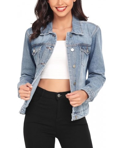 Women's Denim Jackets Button Up Long Sleeve Basic Trendy Trucker Jackets 1-retro Blue $24.00 Jackets