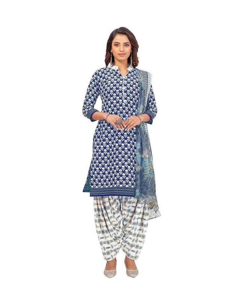 Indian Pakistani Panjabi Style Crepe Fabric Regular Wear Patiala Salwar Suit with Multi Colour Dupatta for Women Blue319 $24....